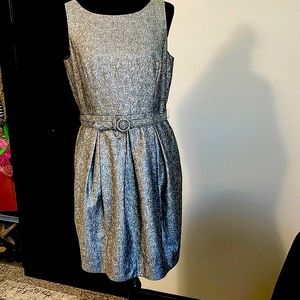 Like New cute White House Black Market dress Silver Metallic  pleats at waist